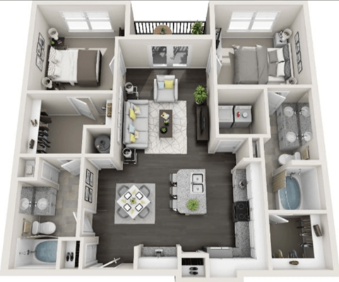 Floor plan for 2 beds, 2 baths, 1171 sqft
